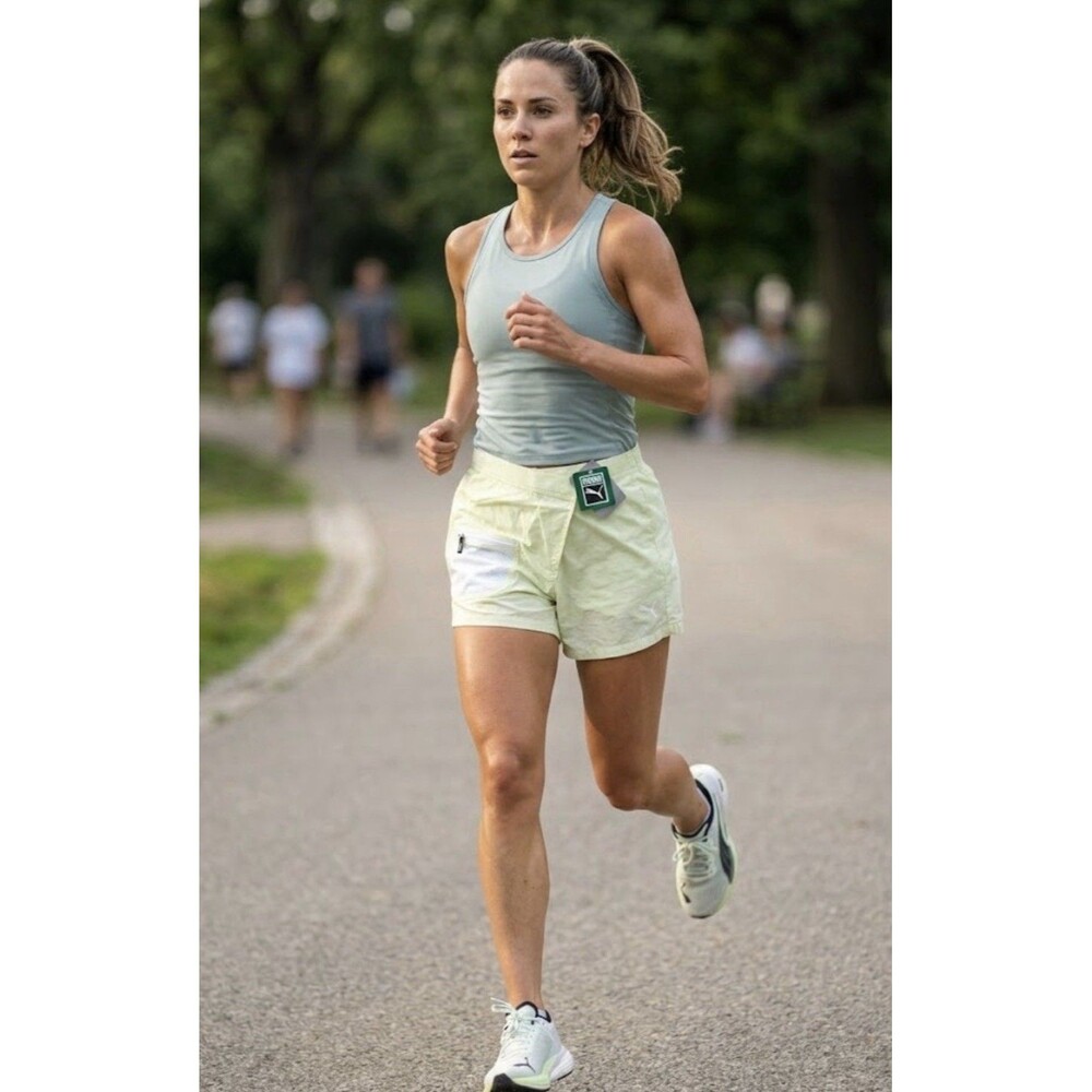 PUMA Women's Athletic Running Shorts Light Yellow Mesh UPF 50+ Pockets Stretch